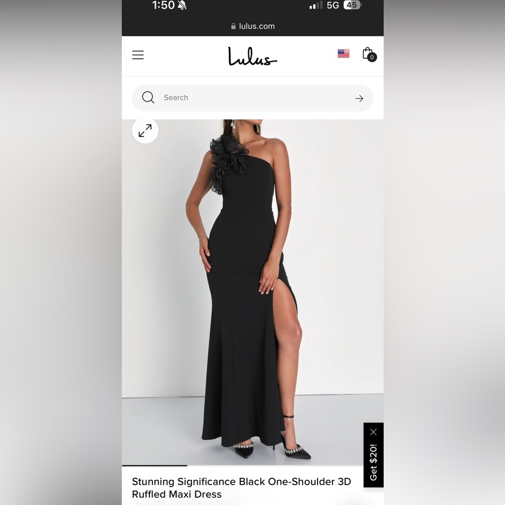 Lulus Stunning Significance Black One-Shoulder 3D Ruffled Maxi Dress